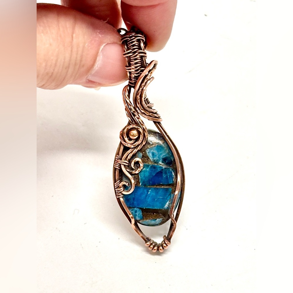 HAND CRAFTED Apatite Composite Wire Wrapped Copper Pendant Necklace, Handmade